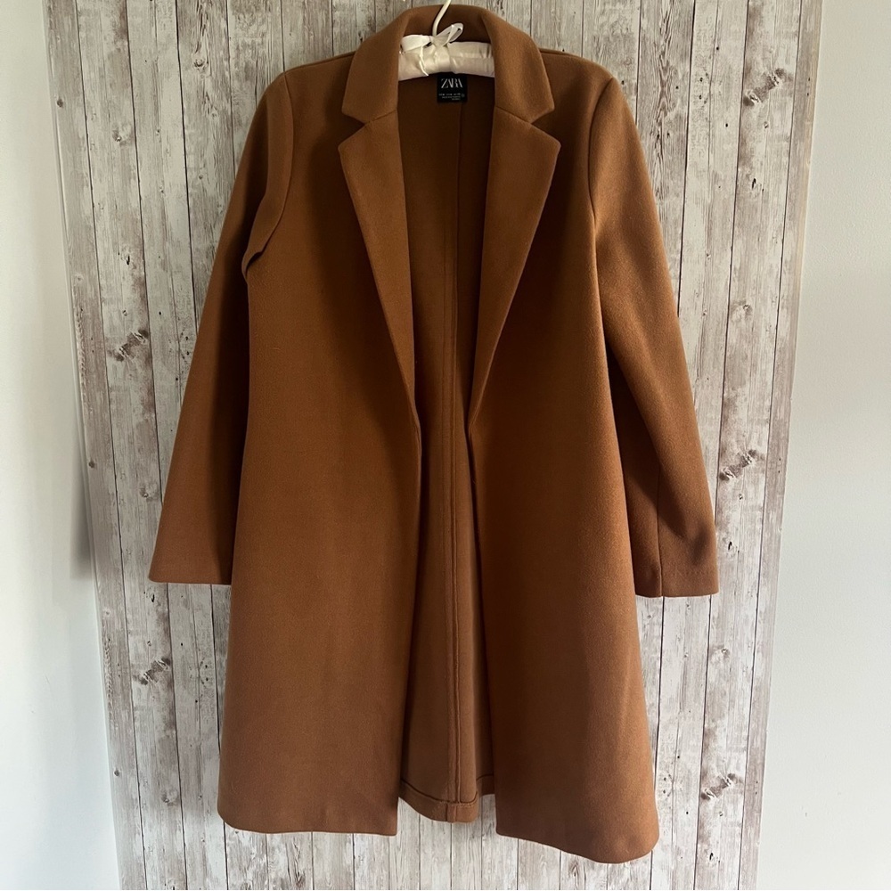 Zara Camel Open Front Pea Coat Medium